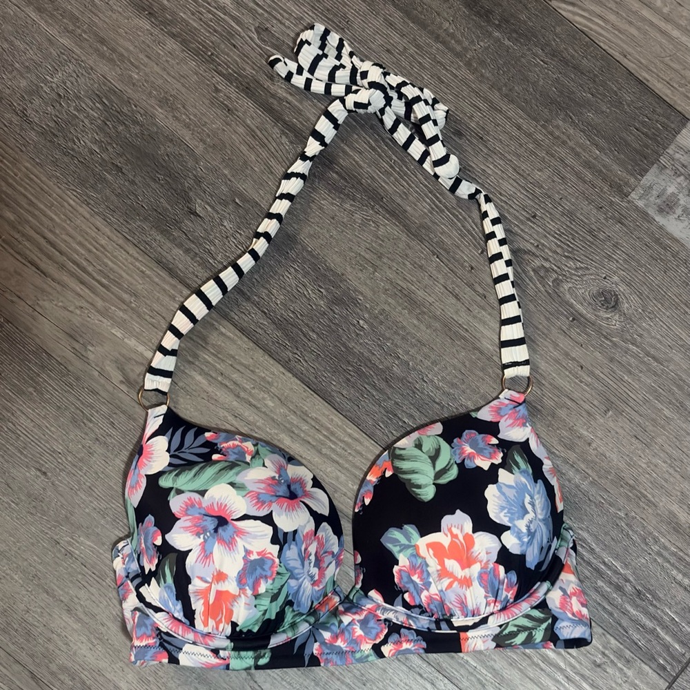 Floral with Stripes Bikini Top